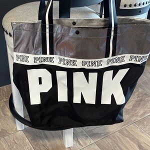 PINK Victoria's Secret Black and Silver Tote
